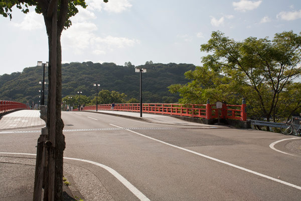 美しい橋がみえてきました。鏡川にかかる天神橋です。「鏡川」「天神橋」どちらもいい名前です。