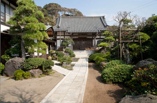 植木がきれいに整えられた東漸寺境内。