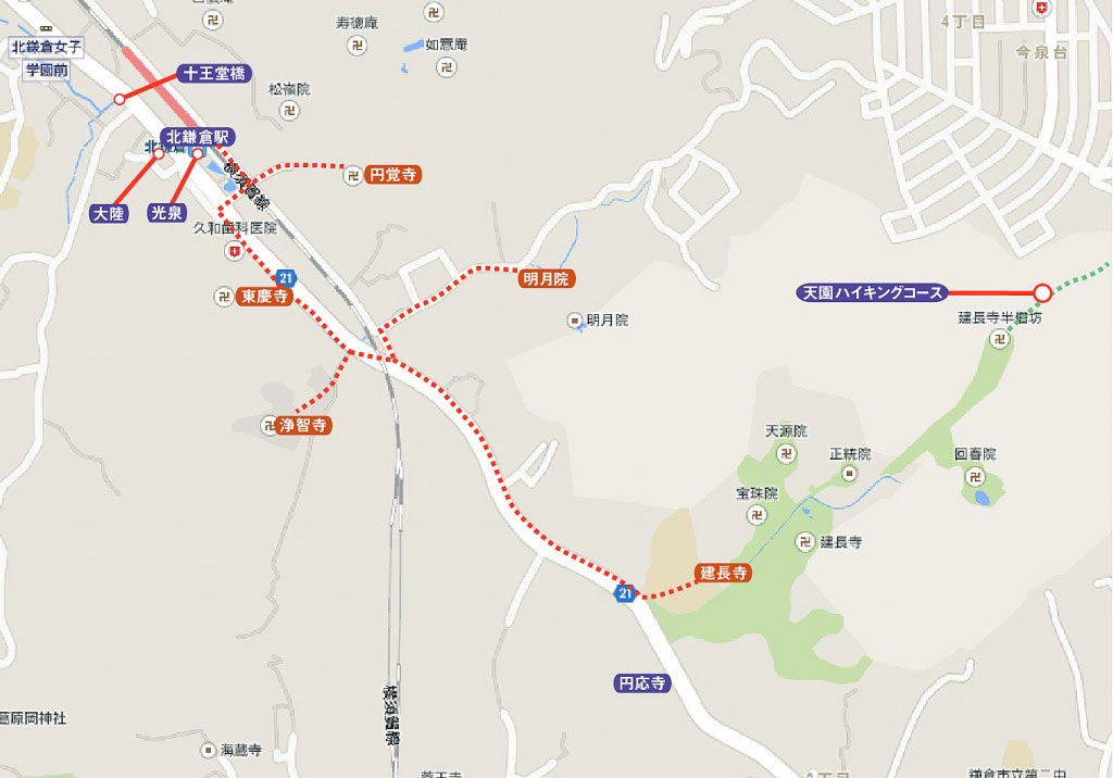 北鎌倉の紅葉ルートガイド地図