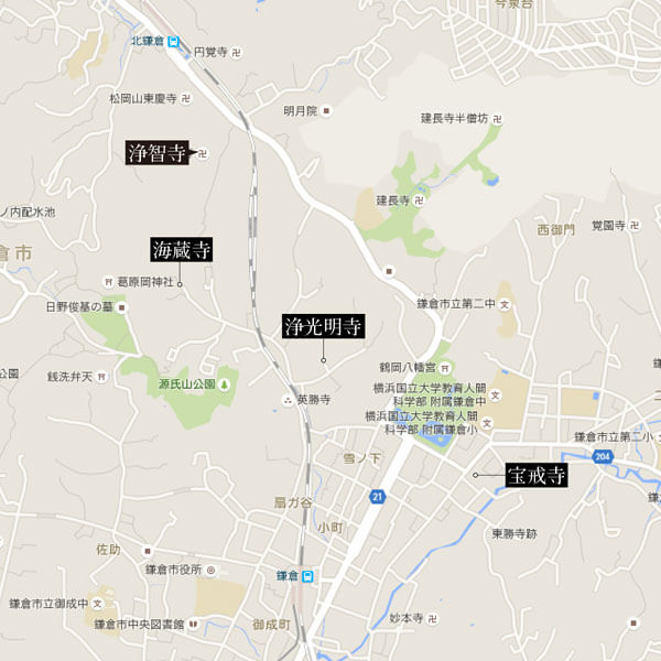 鎌倉、主な萩の名所 地図