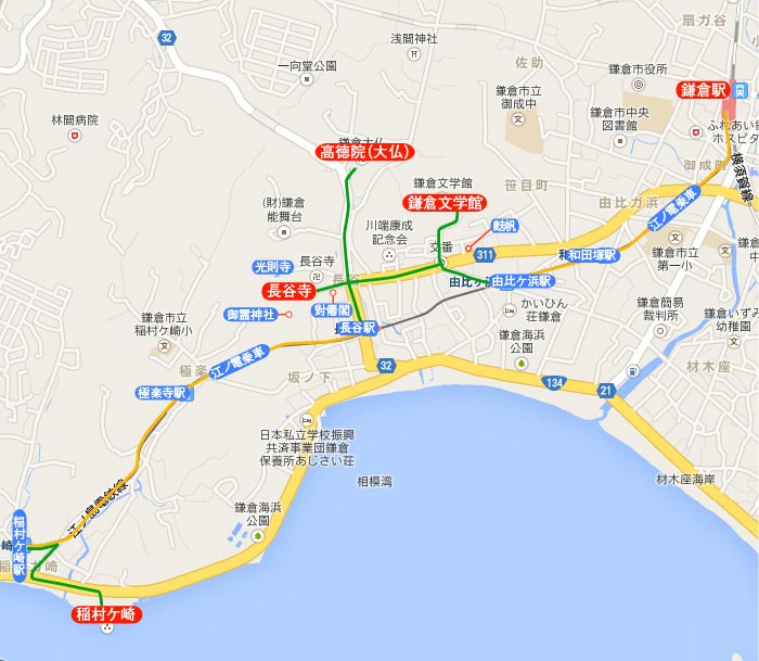 〈王道〉江ノ電、長谷、稲村ケ崎 地図