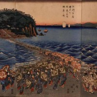 参拝客で賑わう江戸時代の江ノ島。1873年(明治6年)の廃仏毀釈や埋め立てのない、本来の霊場 江ノ島の姿。相州江之島弁財天開帳参詣群衆、歌川広重、19世紀。画像提供:東京国立博物館