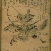『絵本写宝袋武者尽』の鎌倉景政。右目を射られた場面が描かれています。