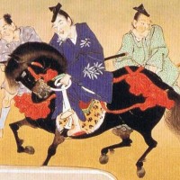 『平家物語絵巻』の源行家(中央)。