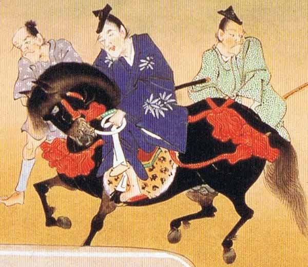 『平家物語絵巻』の源行家(中央)。