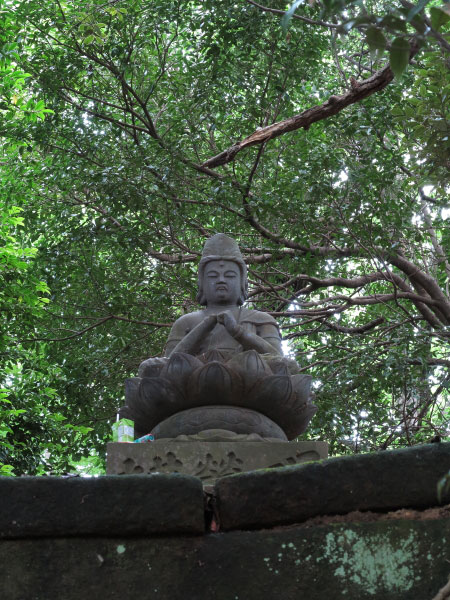 不動堂背後にある三十六童子像の上に鎮座する大日如来。