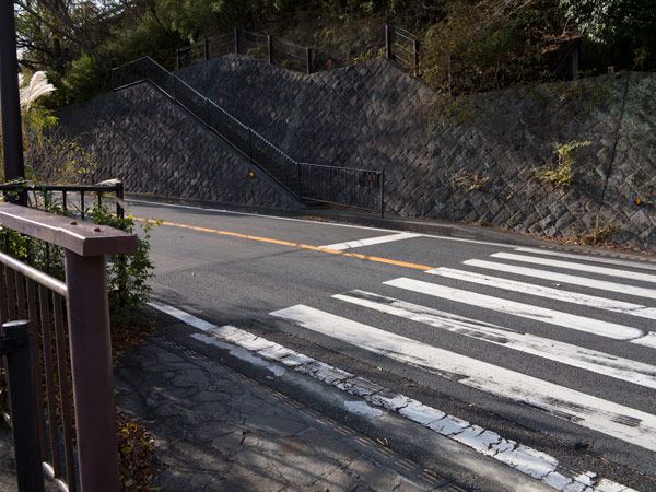 猿滑坂を登りきったら県道を横断し、そのまま少し歩きます。