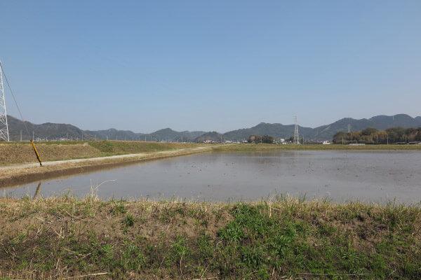千葉、鴨川の水田と山々。長狭米の産地です。